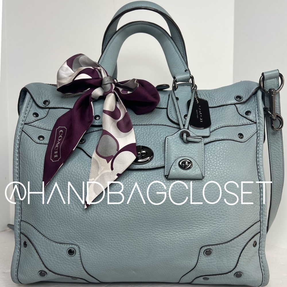 Coach Elevated Rhyder 33 Cornflower Blue Pebbled Suede Leather Shoulder Bag - Picture 7 of 16